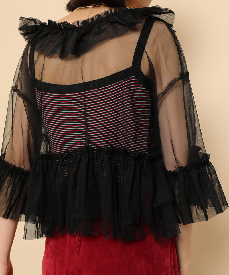 チュール フリル リボン ブラウス