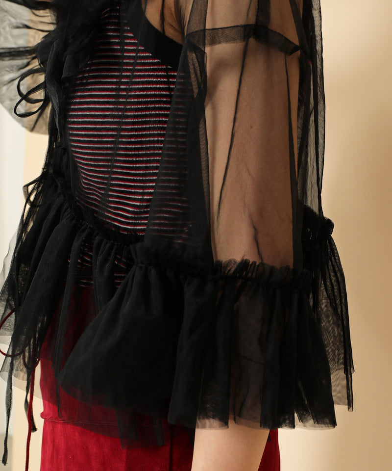 チュール フリル リボン ブラウス