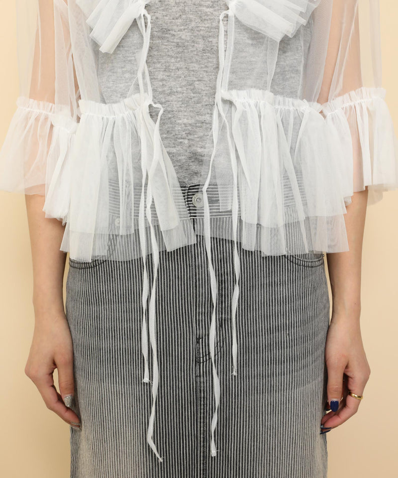 チュール フリル リボン ブラウス