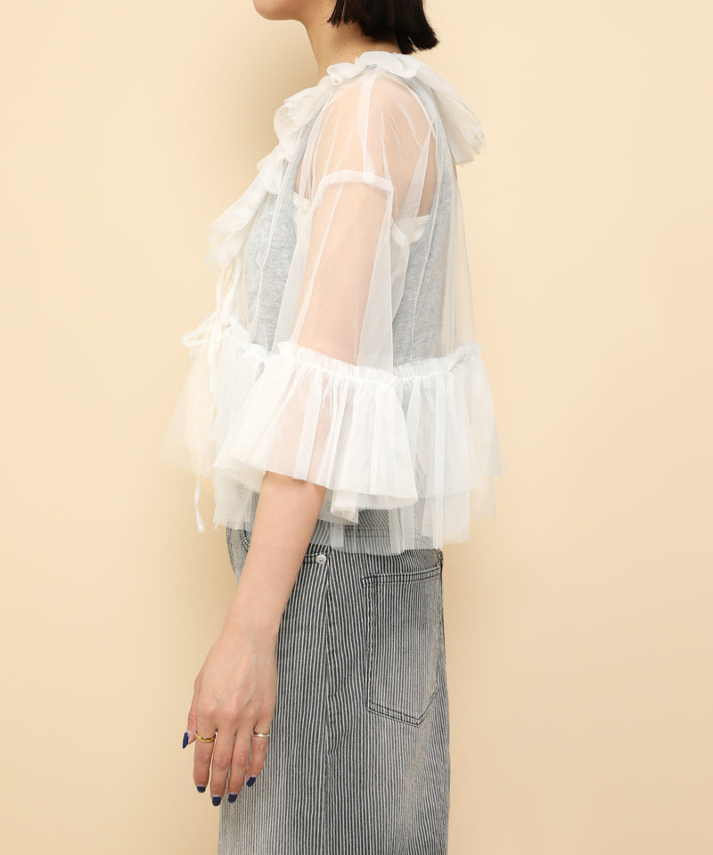 チュール フリル リボン ブラウス
