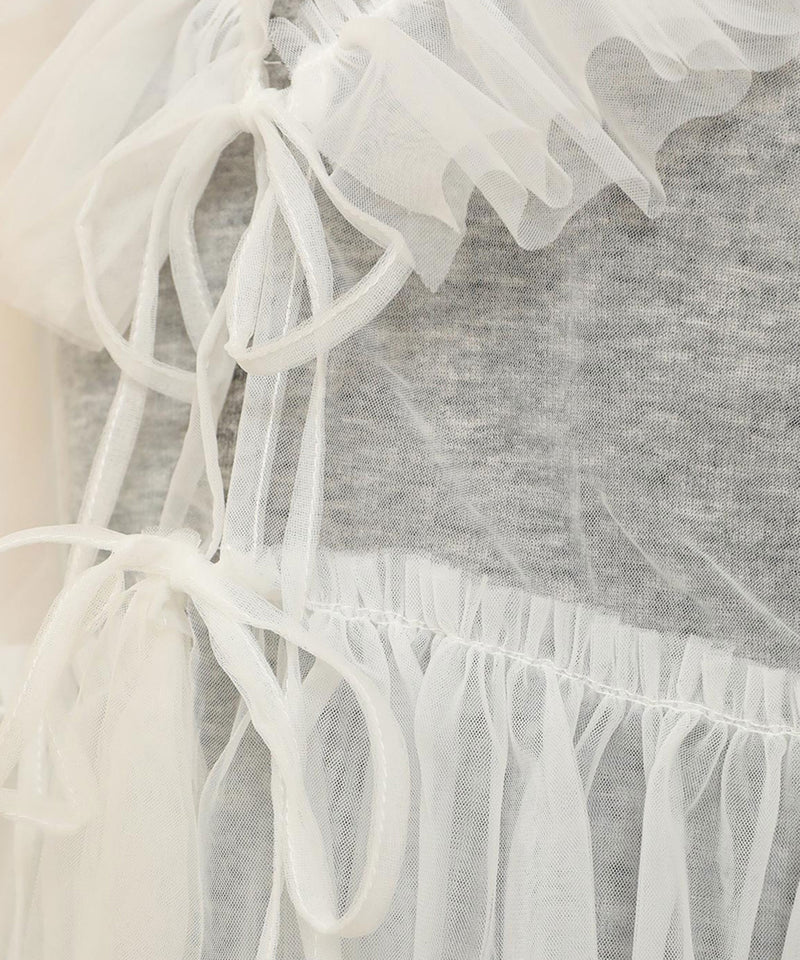 チュール フリル リボン ブラウス