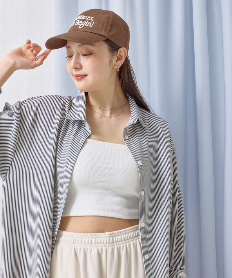 【普段のUVケアに】オーバーサイズ　ストライプ シャツ ラッシュガード 　UV対策 紫外線対策 冷房対策