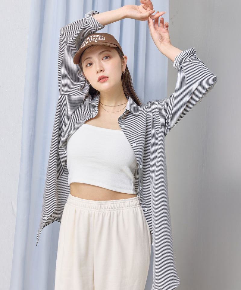 【普段のUVケアに】オーバーサイズ　ストライプ シャツ ラッシュガード 　UV対策 紫外線対策 冷房対策