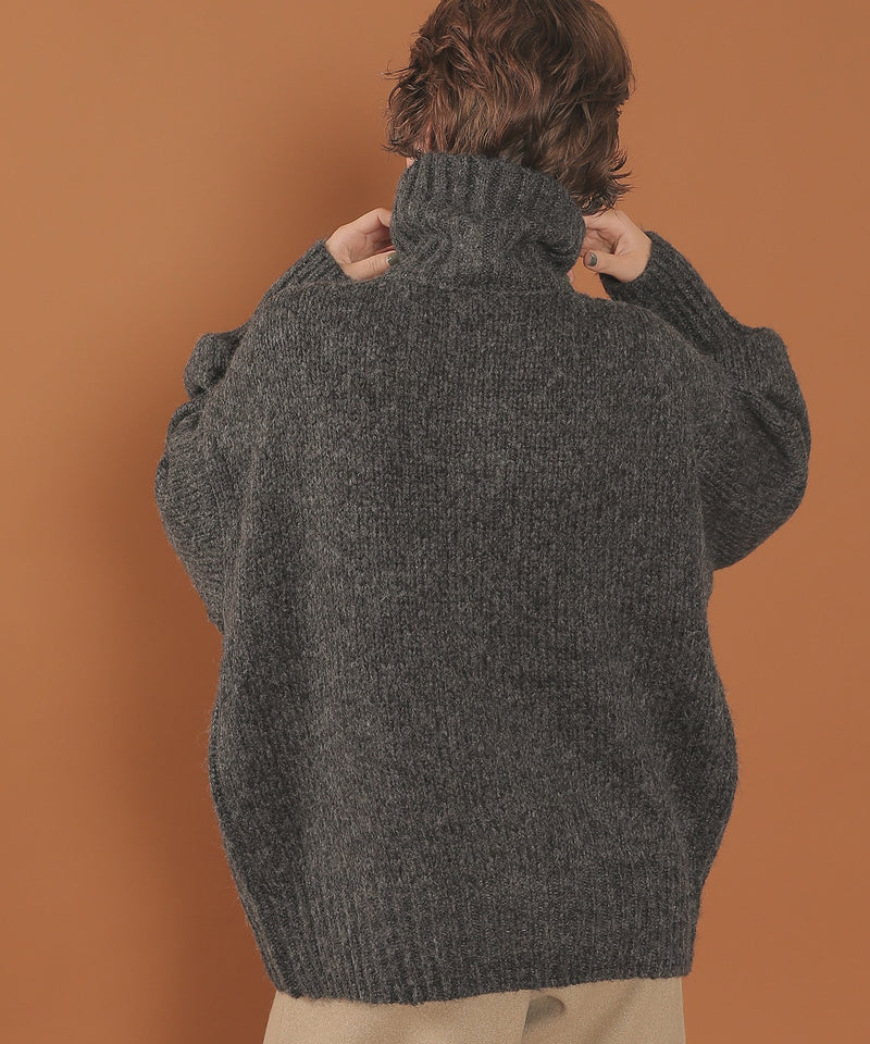 ハイネック オーバーサイズ ボタン ニット カーディガン