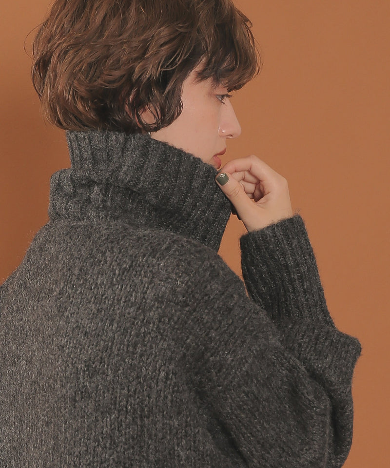 ハイネック オーバーサイズ ボタン ニット カーディガン