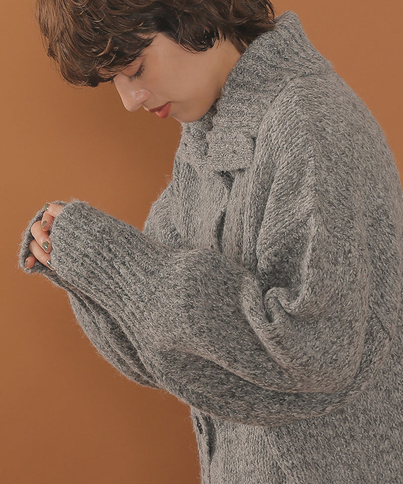 ハイネック オーバーサイズ ボタン ニット カーディガン