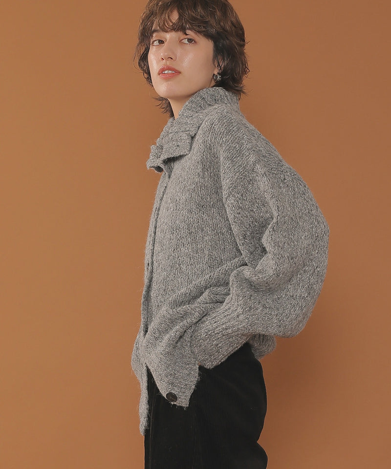 ハイネック オーバーサイズ ボタン ニット カーディガン