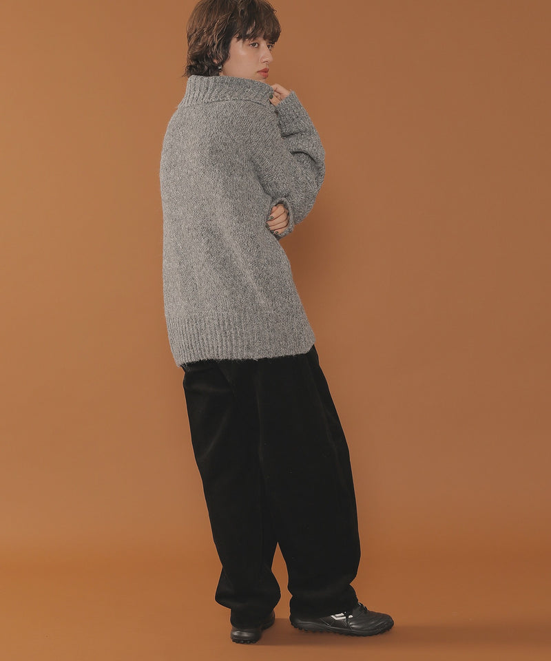 ハイネック オーバーサイズ ボタン ニット カーディガン