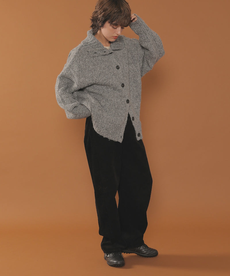 ハイネック オーバーサイズ ボタン ニット カーディガン