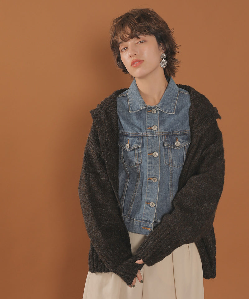 ハイネック オーバーサイズ ボタン ニット カーディガン