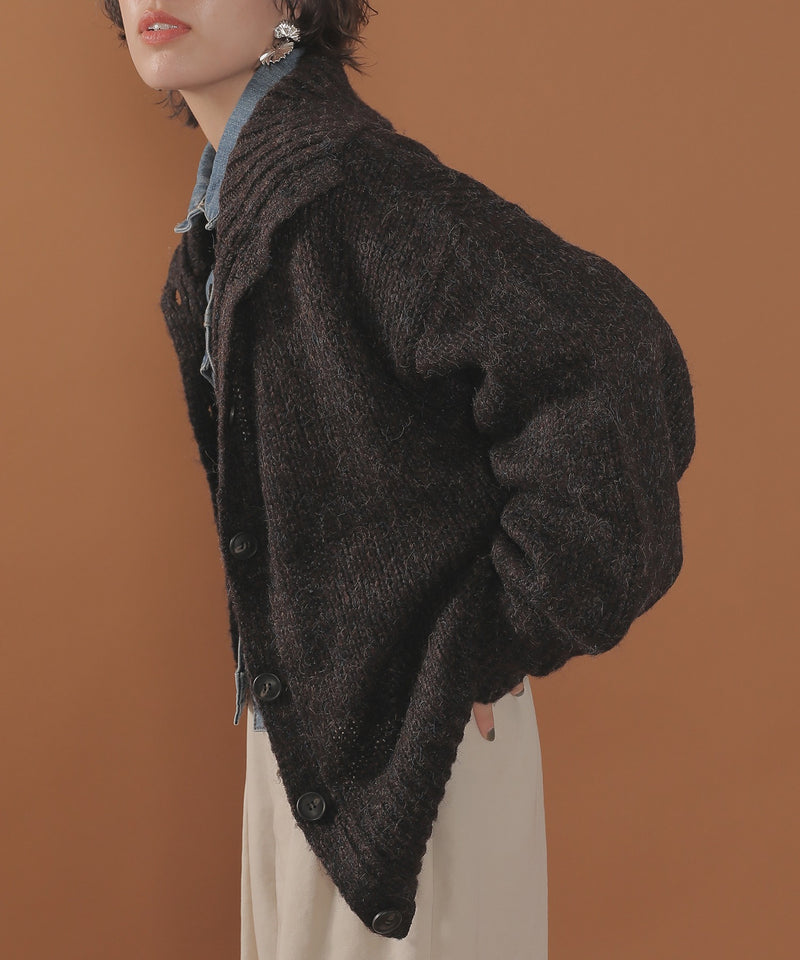 ハイネック オーバーサイズ ボタン ニット カーディガン
