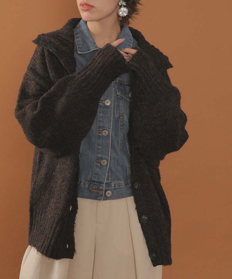 ハイネック オーバーサイズ ボタン ニット カーディガン