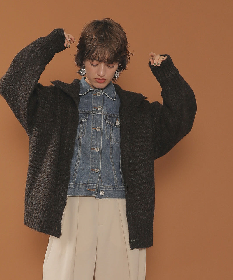 ハイネック オーバーサイズ ボタン ニット カーディガン