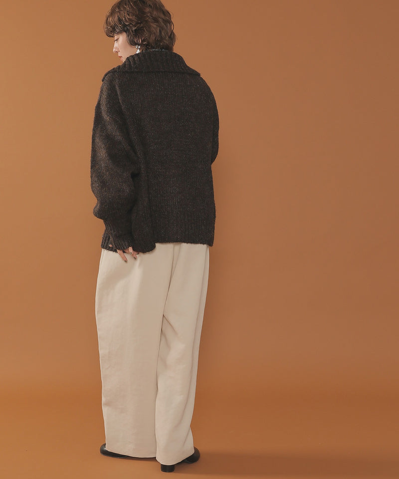 ハイネック オーバーサイズ ボタン ニット カーディガン