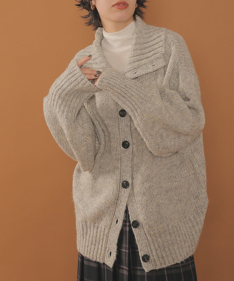 ハイネック オーバーサイズ ボタン ニット カーディガン