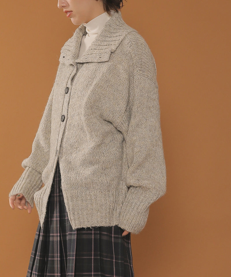 ハイネック オーバーサイズ ボタン ニット カーディガン