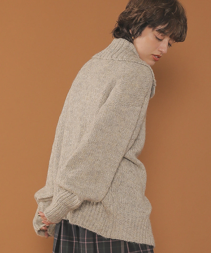 ハイネック オーバーサイズ ボタン ニット カーディガン