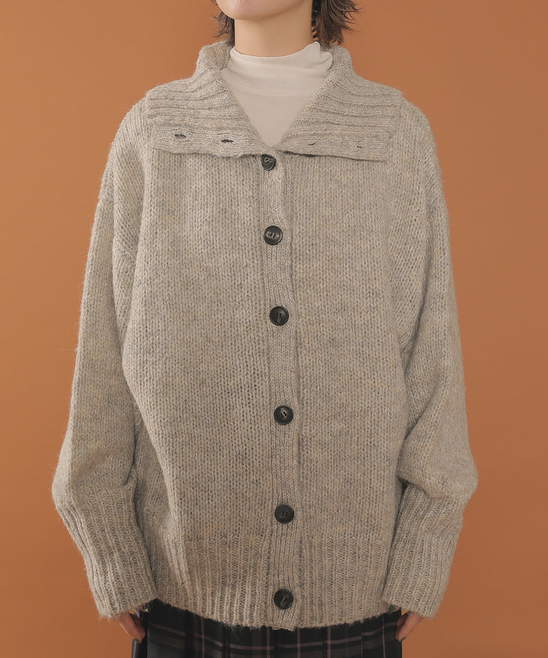 ハイネック オーバーサイズ ボタン ニット カーディガン