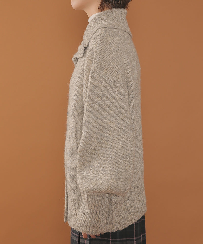 ハイネック オーバーサイズ ボタン ニット カーディガン