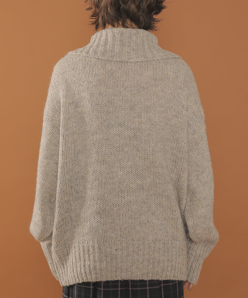 ハイネック オーバーサイズ ボタン ニット カーディガン