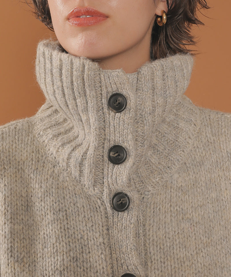ハイネック オーバーサイズ ボタン ニット カーディガン