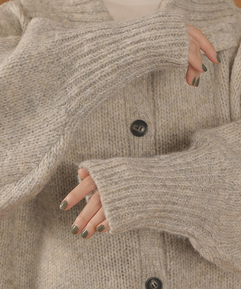 ハイネック オーバーサイズ ボタン ニット カーディガン