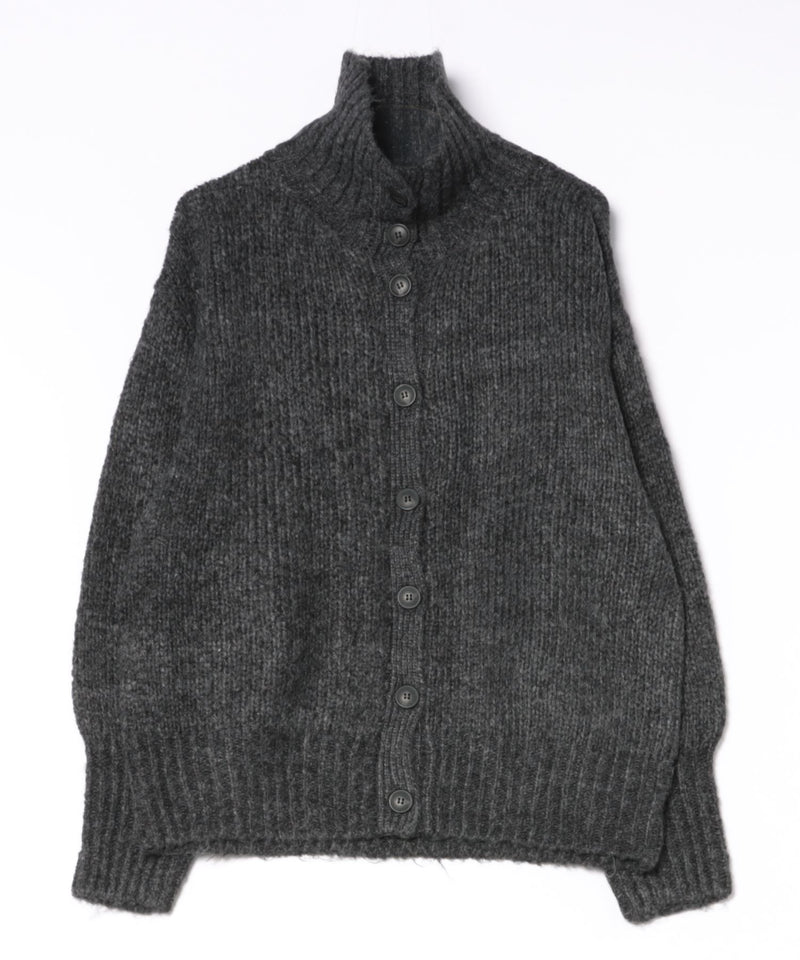 ハイネック オーバーサイズ ボタン ニット カーディガン