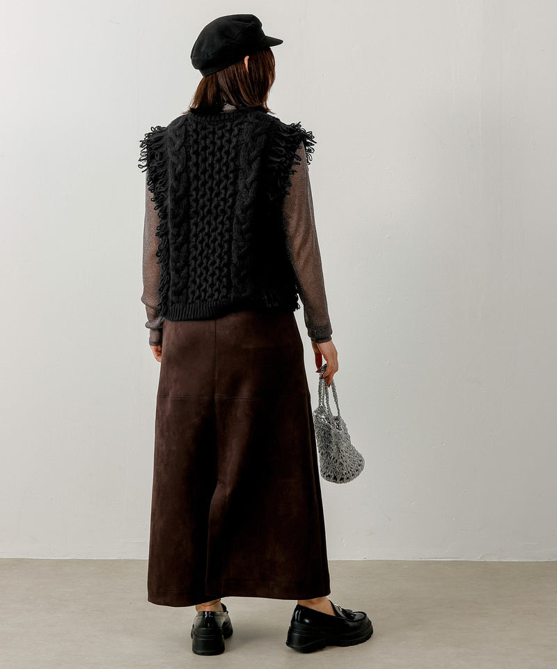 ケーブル編み ループフリンジベスト