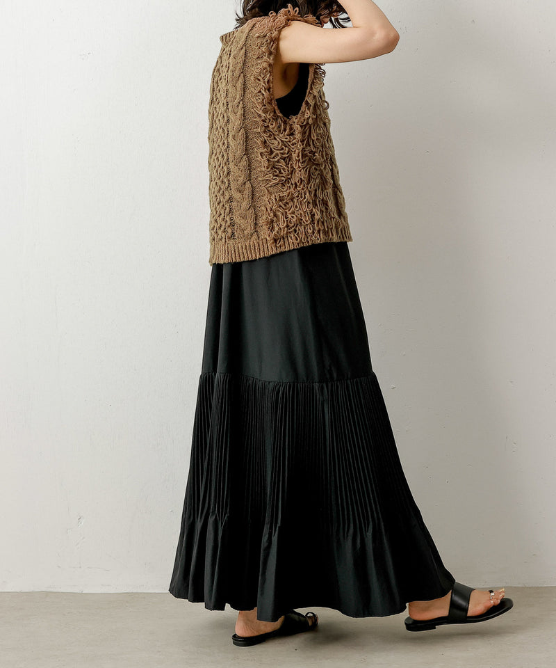 ケーブル編み ループフリンジベスト