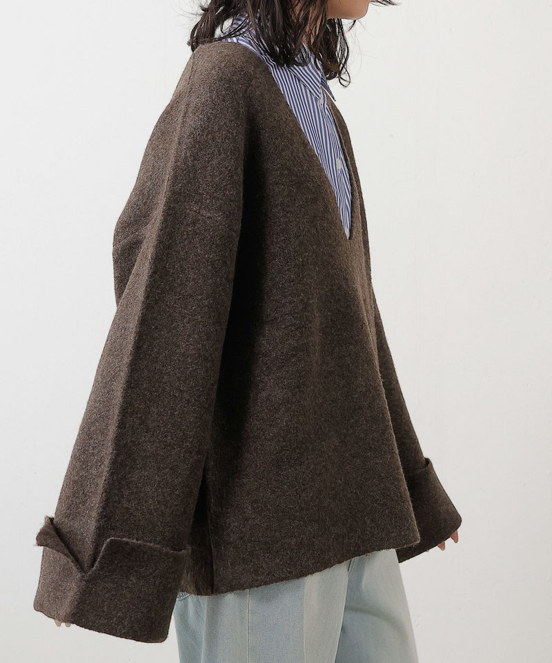 【大人の余裕とこなれ感】深Vネックワイドスリーブオーバーニット