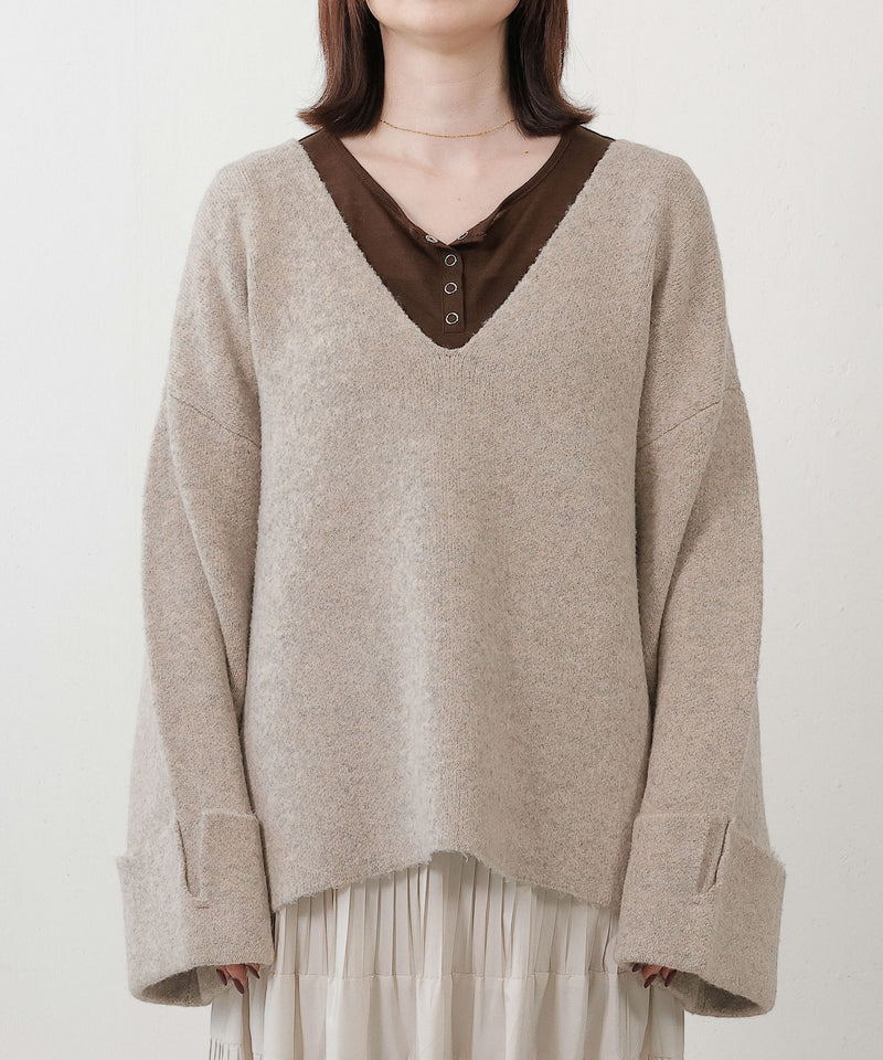 【大人の余裕とこなれ感】深Vネックワイドスリーブオーバーニット