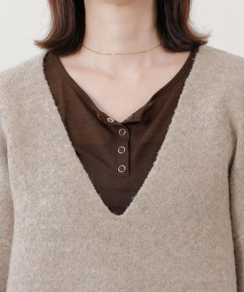 【大人の余裕とこなれ感】深Vネックワイドスリーブオーバーニット