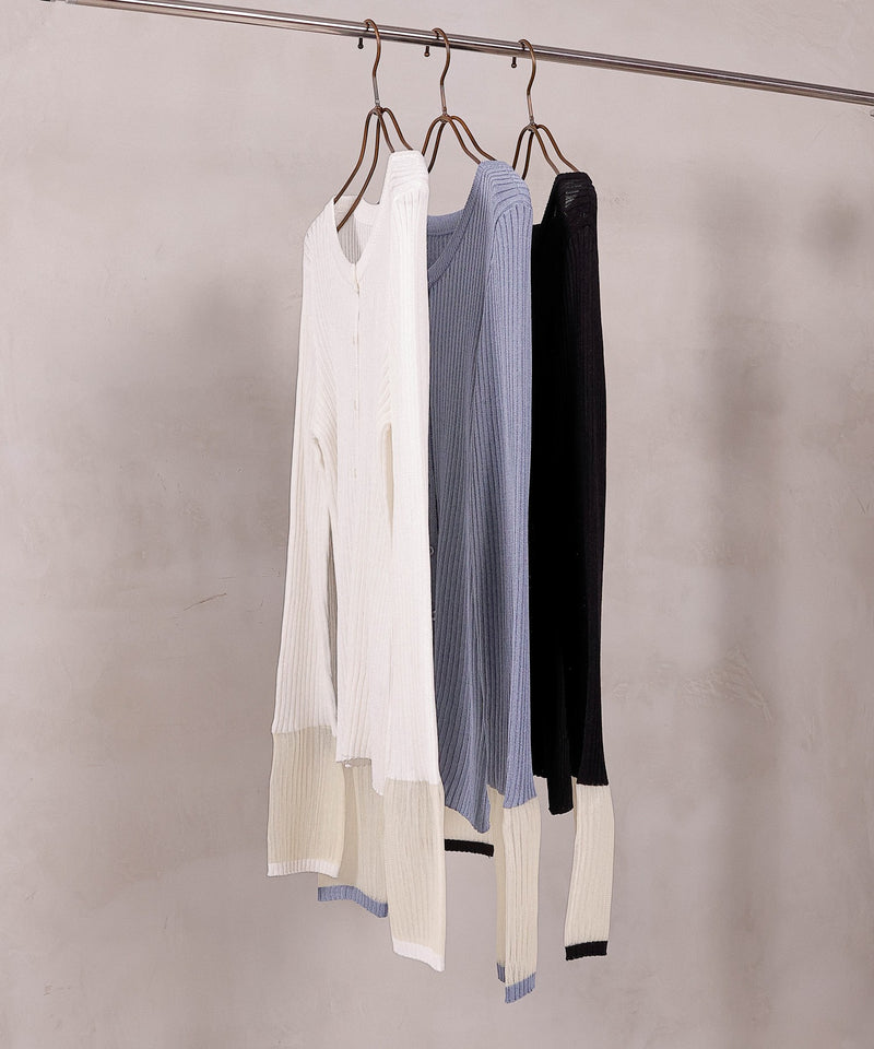 【さりげない透け感で差をつける】袖口シアー リブ クルーネック カーディガン