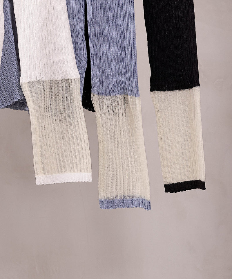 【さりげない透け感で差をつける】袖口シアー リブ クルーネック カーディガン