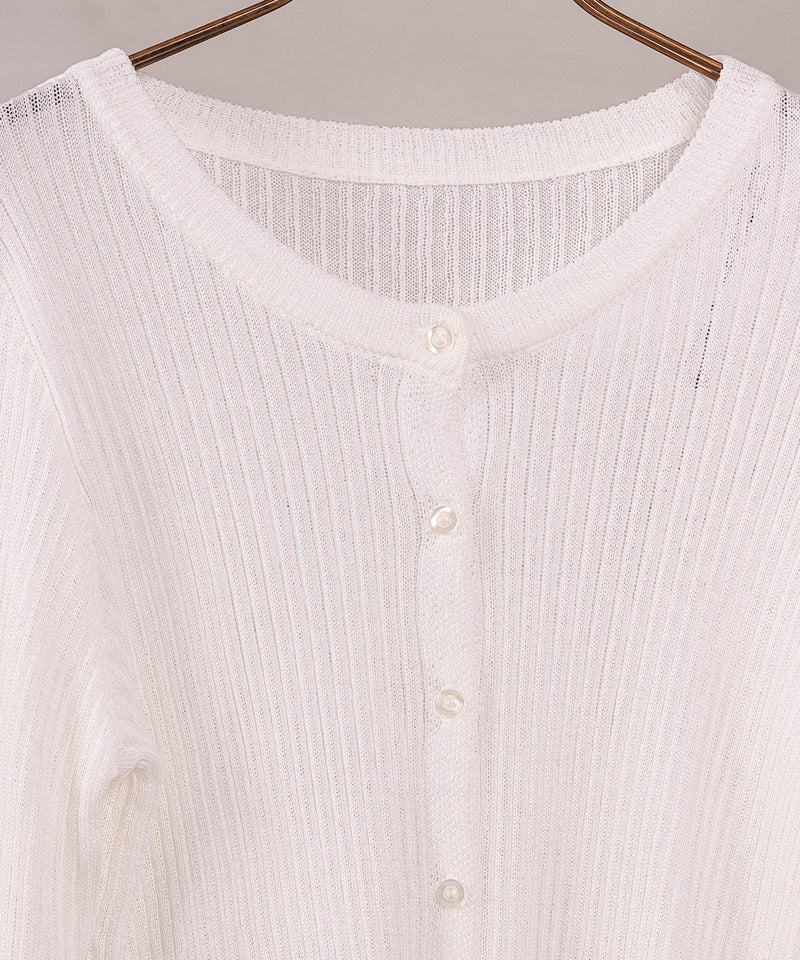 【さりげない透け感で差をつける】袖口シアー リブ クルーネック カーディガン