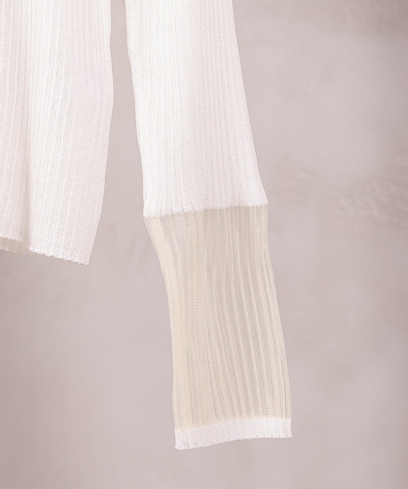 【さりげない透け感で差をつける】袖口シアー リブ クルーネック カーディガン