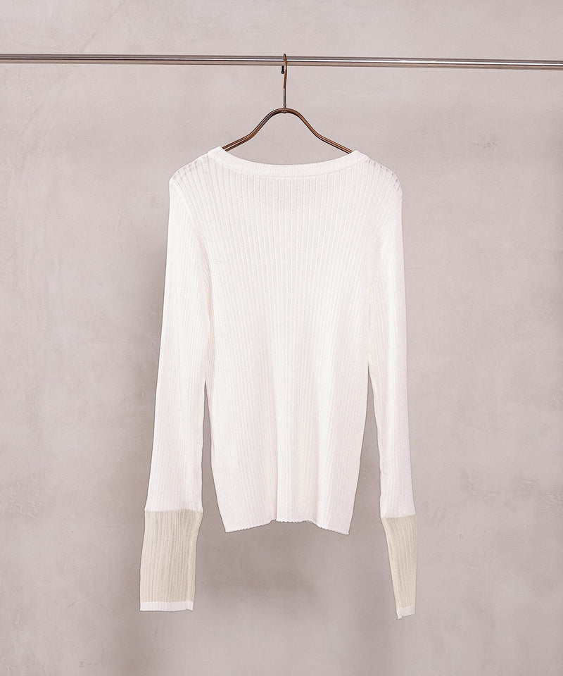 【さりげない透け感で差をつける】袖口シアー リブ クルーネック カーディガン