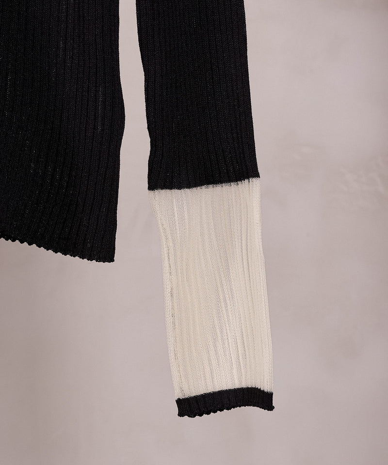 【さりげない透け感で差をつける】袖口シアー リブ クルーネック カーディガン
