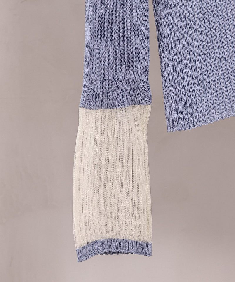 【さりげない透け感で差をつける】袖口シアー リブ クルーネック カーディガン