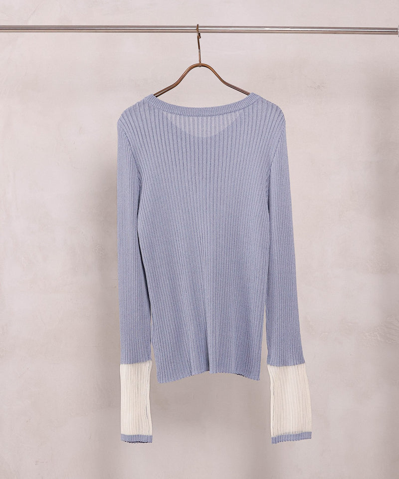 【さりげない透け感で差をつける】袖口シアー リブ クルーネック カーディガン