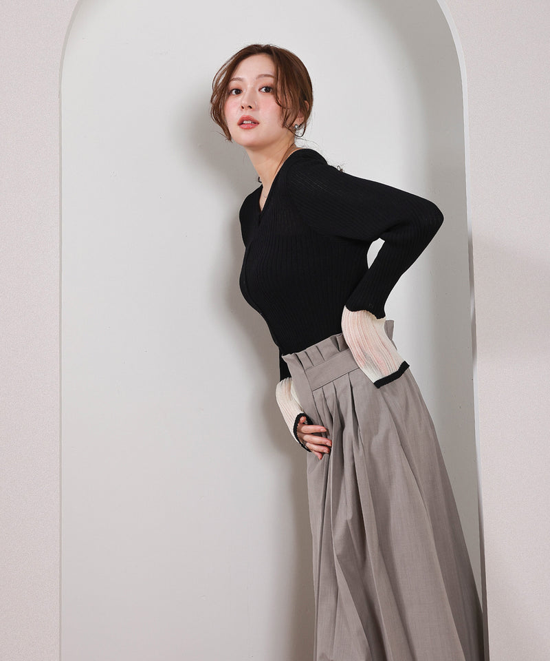 【さりげない透け感で差をつける】袖口シアー リブ クルーネック カーディガン