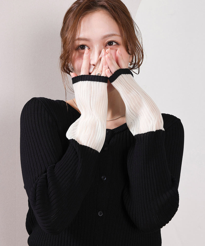 【さりげない透け感で差をつける】袖口シアー リブ クルーネック カーディガン
