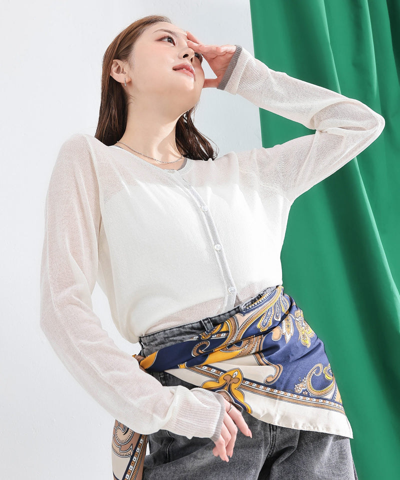 【抜け感UP＆冷房対策にも】配色シアーカーディガン 長袖 春夏 羽織り