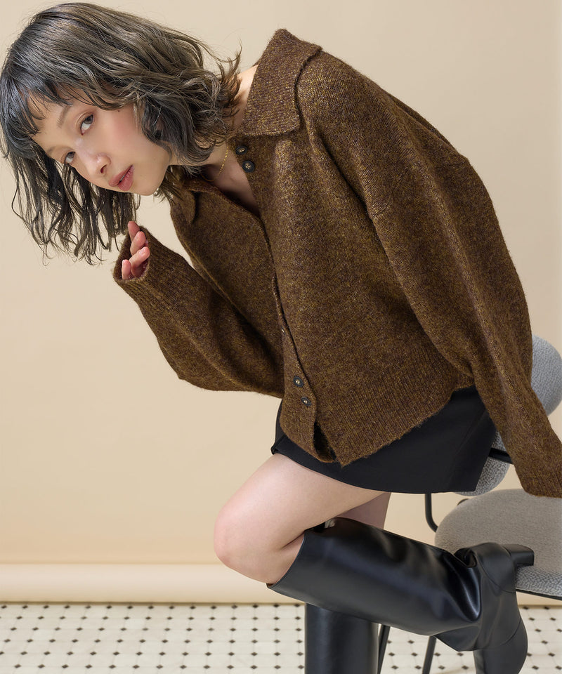【羽織るだけでこなれ感】襟付きニットカーディガン