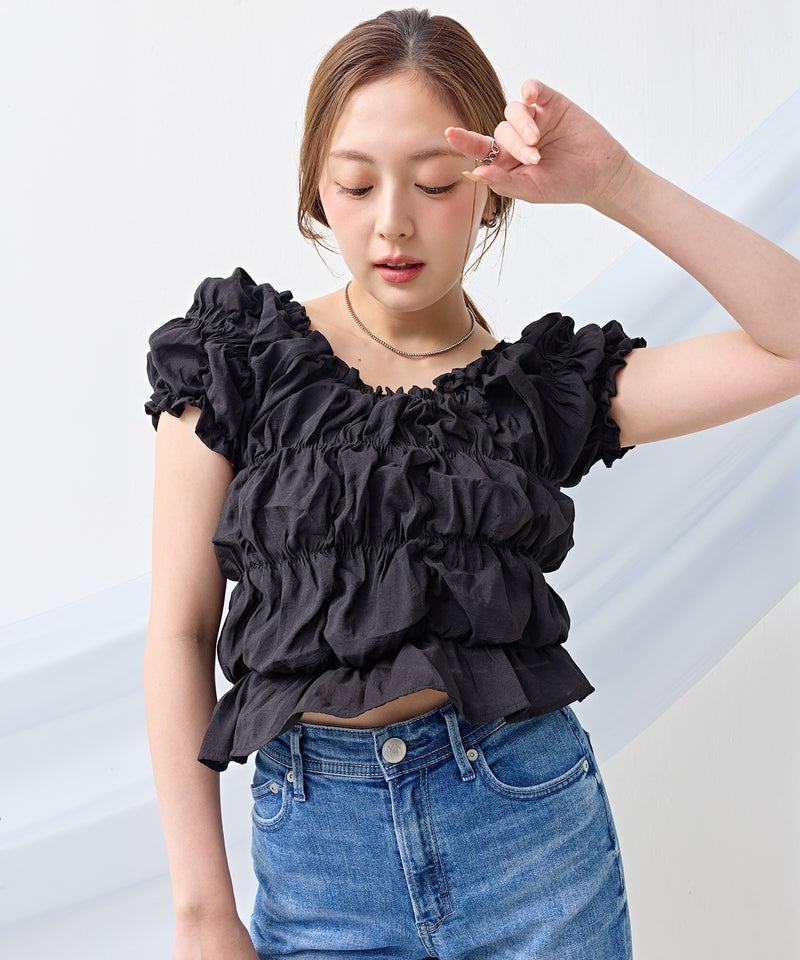 【全骨格対応 / 着痩せ◎】マルチウェイシャーリングブラウス