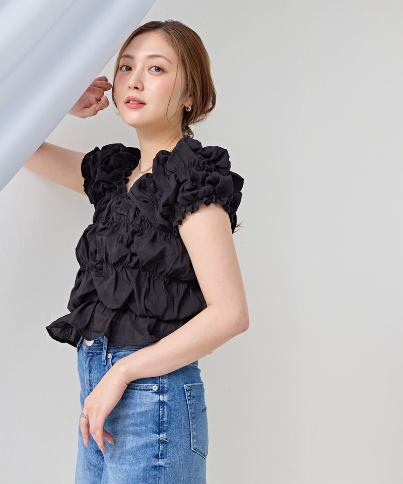 【全骨格対応 / 着痩せ◎】マルチウェイシャーリングブラウス
