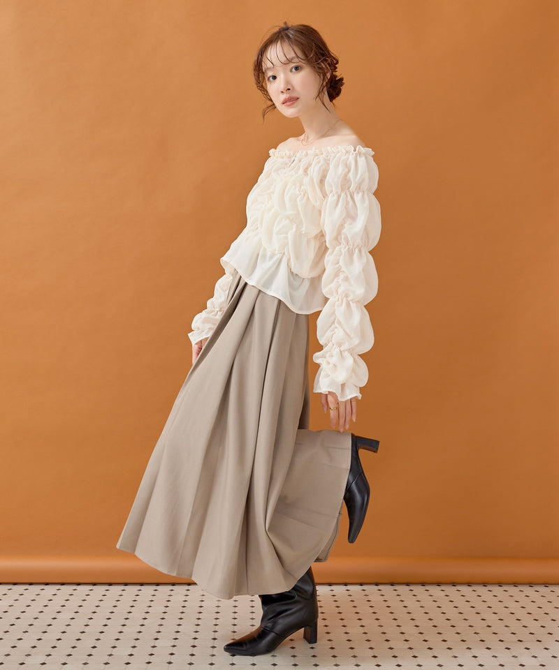 【全骨格対応 / 着痩せ◎】マルチウェイ シフォン長袖シャーリングブラウス/クシュクシュブラウス