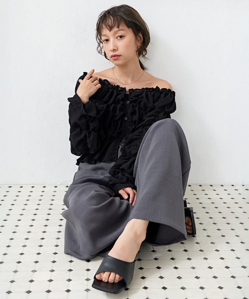 【全骨格対応 / 着痩せ◎】マルチウェイ シフォン長袖シャーリングブラウス/クシュクシュブラウス