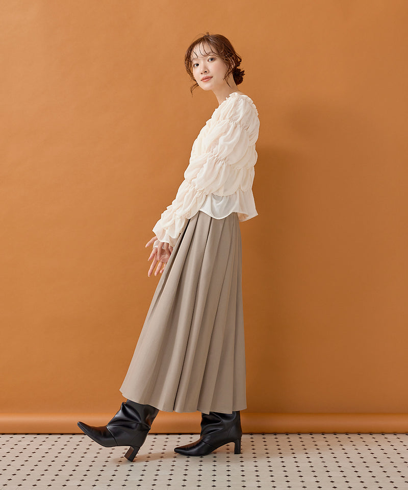 【シフォンで軽やかに魅せる】マルチウェイ シフォン長袖シャーリングブラウス