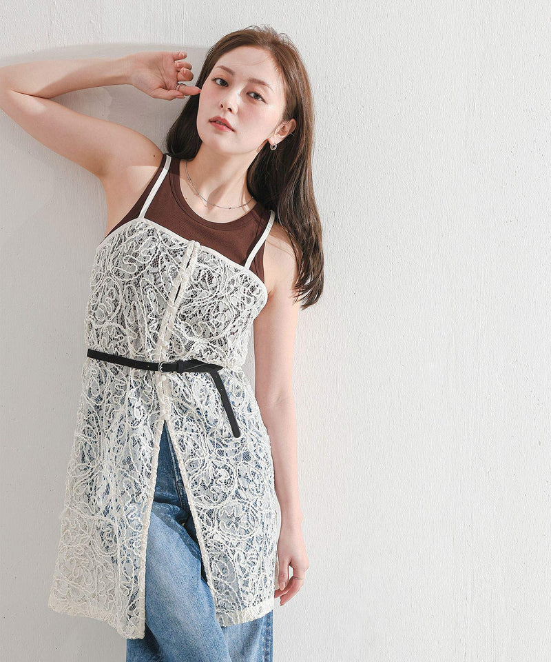 【総レースで映えるレイヤード】レースキャミソールビスチェ